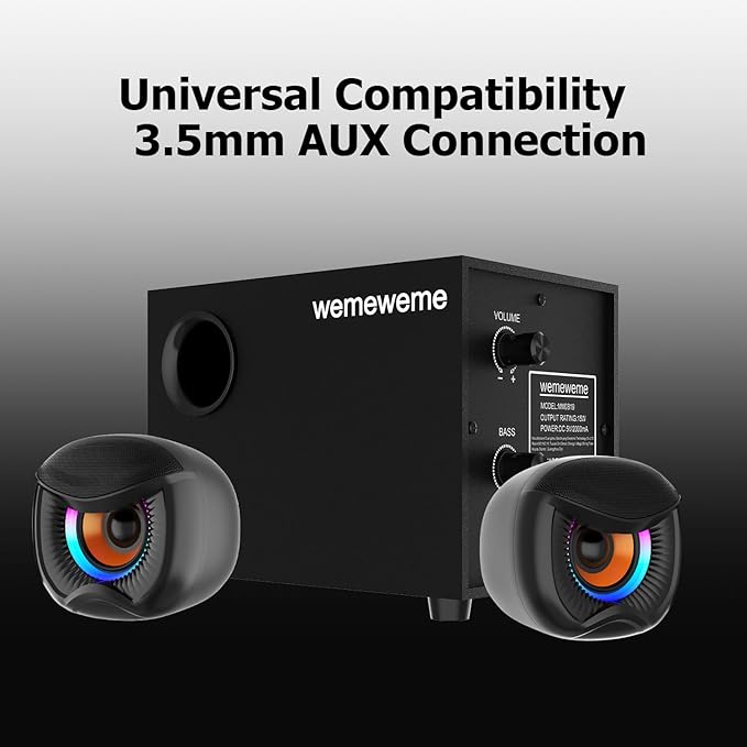 Computer Speakers PC Speakers with Subwoofer 2.1 Gaming Speakers for Desktop PC USB Powered Wired 3.5mm Aux for Monitor Laptop Desk