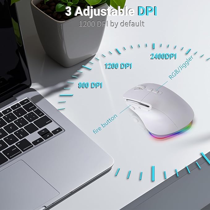 Ergonomic Mouse JigglerBluetooth Vertical Wireless MouseLED Rechargeable Optical Computer Mice Portable(BT5.2 or USB 2.4GHz) Dual Mode1000/1600/2400 DPI8 Buttons for LaptopPCMacbook (white)