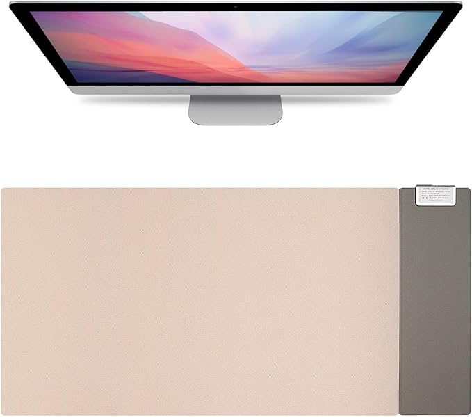3-in-1 Eco Cork Wireless Charging Mouse Pad Dual-Sided Fast Charge Mouse Mat Extra Large Waterproof Office &amp Makeup Desk Protector Qi-Certified Desk Pad for iPhone/Samsung/AirPods