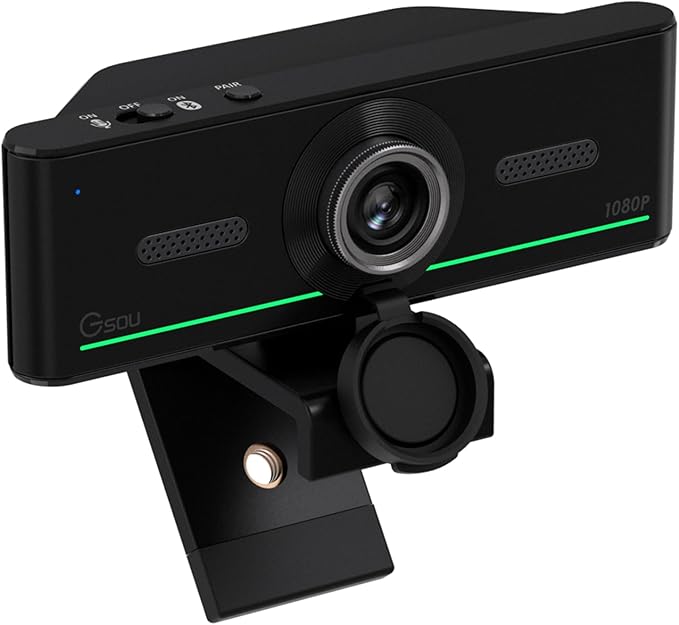 Gsou 1080P Webcam with Mics Auto Light Correction USB Plug&ampPlay Privacy Cover Computer Webcam Connect Bluetooth Headset/Earphone/Speaker Full HD for Business Meetings &amp Live Streaming