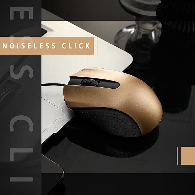 Hoteam 12 Pcs Gold Wired Computer Mouse Bulk Cord USB Computer Mice Ergonomic Wired Mouse for Pcs Computers Laptops Gaming Office Home Supplies