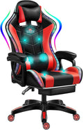 Gaming Chair with LED RGB Lights with Massage and Footrest Ergonomic Computer Chair High Back Video Game Chair with Adjustable Lumbar Support Linkage ArmrestRed