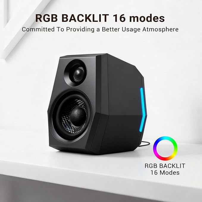 Sanyun SW209 36W Immersive Gaming Speakers with DSP 3 Sound Modes 24bit USB DAC &amp Bluetooth 5.2 2.0 RGB PC Multimedia Speakers for Desktop Monitor Laptop (Game/Movie/Music Black)