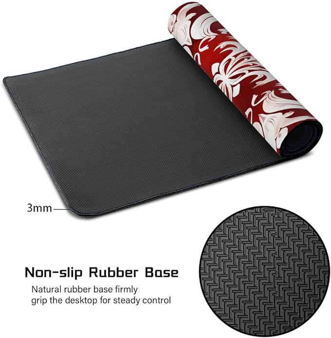 Abstract Red White Flower Large Mouse Pad Gaming Mousepad Desk Mat for Desktop Computer Keyboard Waterproof Mouse Mat Desk Pad with Non-Slip Base for Game School Office Home 35.4 x 15.7