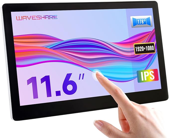 waveshare 11.6inch Capacitive Touch Screen LCD with Case Compatible with Raspberry Pi 4B/3B+/3A+/2B/B+/A+/Zero/Zero W/WH/Zero 2W CM3+/4 1920×1080 Resolution HDMI IPS Supports Jetson Nano/Windows
