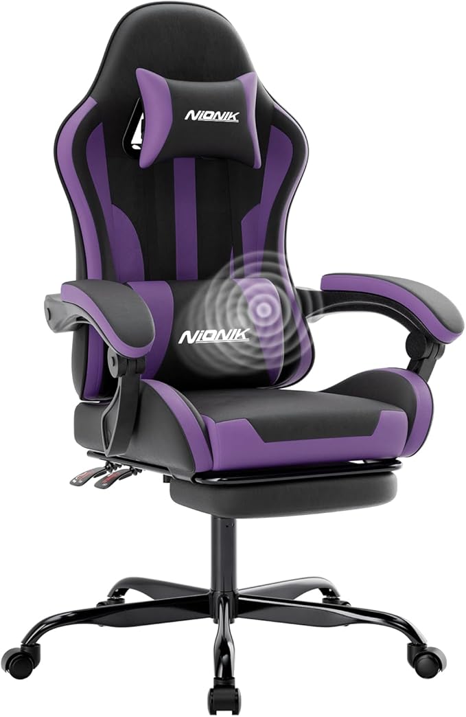 Gaming Chair Ergonomic Computer Chair with Footrest and Lumbar Support Height Adjustable Game Chair with 360°-Swivel Seat and Headrest and for Office or Gaming BLACKPURPLE