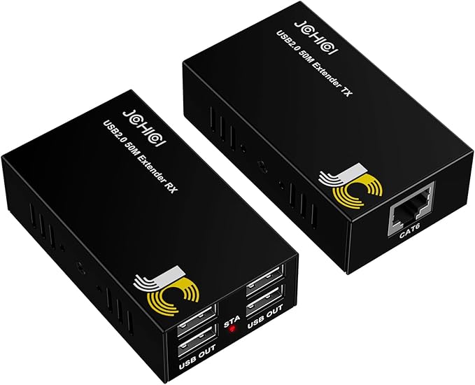 USB Extender Over Cat6/7 Up to165ft/50M JCHICI 4 USB 2.0 Ports Plug and Play No Driver POC Keyboard and Mouse Over Ethernet