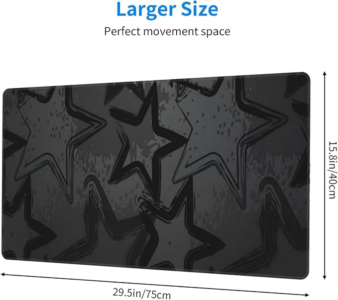 Black Gray Star Desk Cover MatExtended Large Mouse PadComputer Laptop Mat Desk Decor for Office Game Home 30x16 Inch