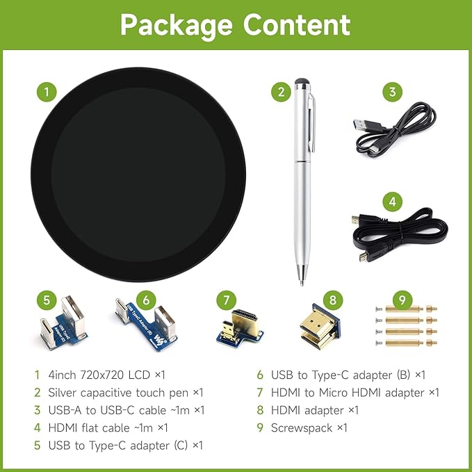 waveshare 4inch HDMI Round Touch Display 720 × 720 Resolution IPS 10-Point Touch Compatible with Raspberry Pi 5/4B/3B+/3A+/2B/B+/A+/Zero/Zero W/WH/Zero 2W Compatible with Jetson Nano and Mini PC