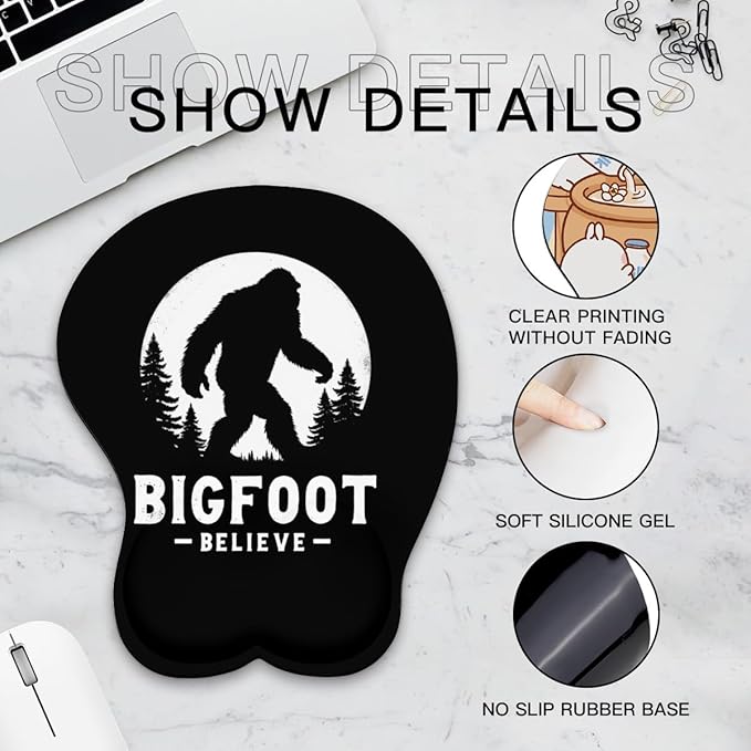 Mousepad Bigfoot Believe Forest Moon Sasquatch Ergonomic Wrist Support Non-Slip Base Mouse Mat with Wrist Rest Computer Mousemat for Desk Work Accessories Pad
