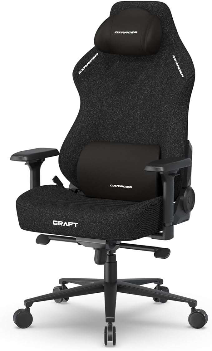 DXRacer Craft XL Video Gaming Chair for Adults Ergonomic Office Reclining Computer Chair with Magnetic Head Pillow and Lumbar Support Racing Style Height Adjustable (Woven Fabric Black)