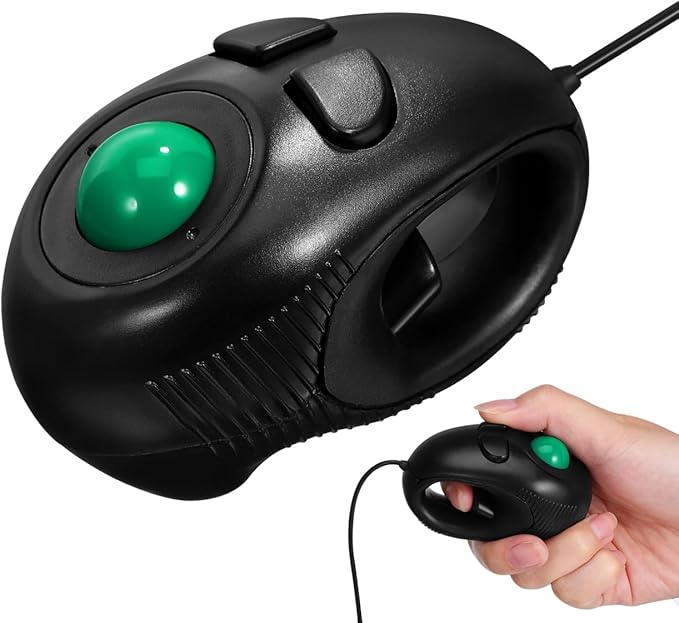 Mikikit Portable Mini 4D Wired Trackball Mouse USB Powered Handheld Thumb Control for Laptop Desktop Computer Ergonomic Design