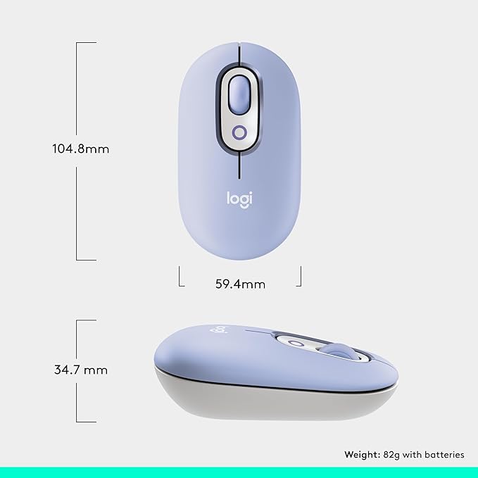 Logitech POP Mouse Compact and Portable Wireless Bluetooth Mouse with Programmable Buttons and Quiet Clicks Easy-Switch Between up to 3 Devices Laptop Tablet PC - Lilac