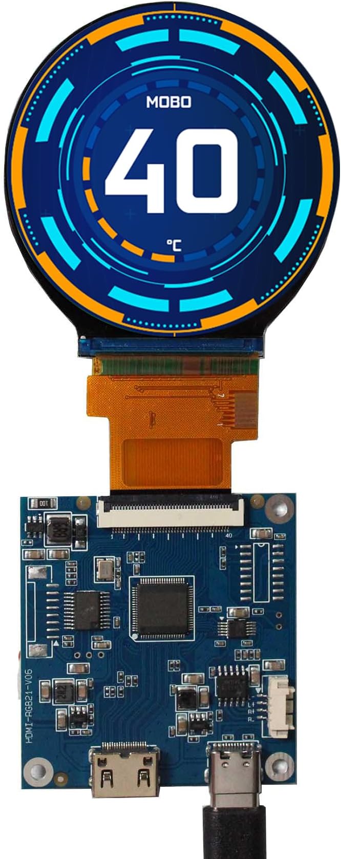 2.1 inch 480X480 IPS MIPI 300nit Circle LCD Screen and 40 pins Controller BoardMicro USB Power Port
