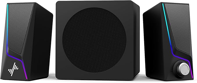 Nylavee Computer Speakers with Subwoofer 2.1 PC Speakers System with 8 Lighting Modes 60W Peak Power AC Adapter Powered Bluetooth 5.4 USB/USB-C and 3.5mm Aux in for Desktop Monitor Gaming