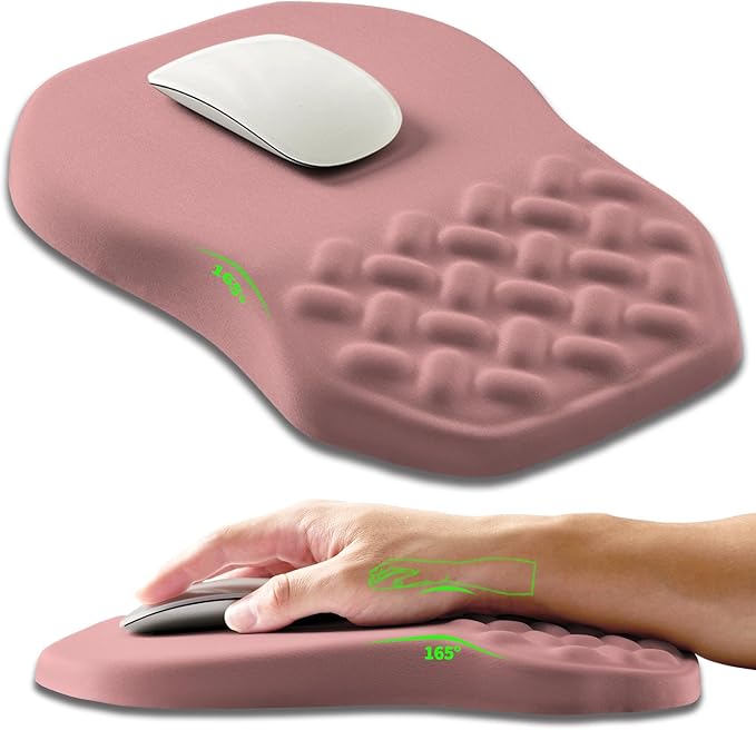 Ergonomic Slope Mouse Pad Wrist Support Wrist Rest Mousepad for Carpal Tunnel Pain Relief with Massage Bulge and Slow Rebound Memory Foam (12x8 inch Pink)
