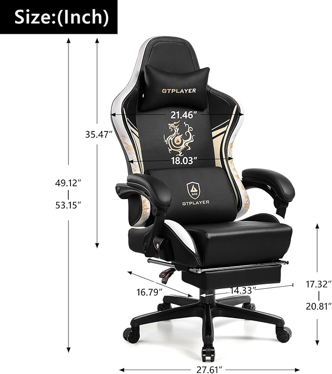 GTPLAYER Gaming Chair with Bluetooth Speakers and Footrest Dragon Series Video Game Chair Heavy Duty Ergonomic Esports Computer Office Chair (Blackwhite)