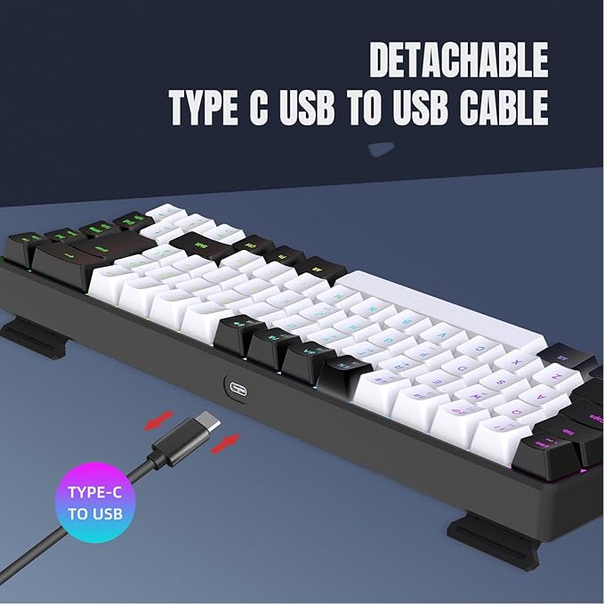 Membrane Wired Gaming Keyboard RGB Backlit Membrane Gaming Keyboard 68 Keys Linear Mechanical Feel Keyboard Ergonomic USB Computer Keyboard for Office Home Game (Black and