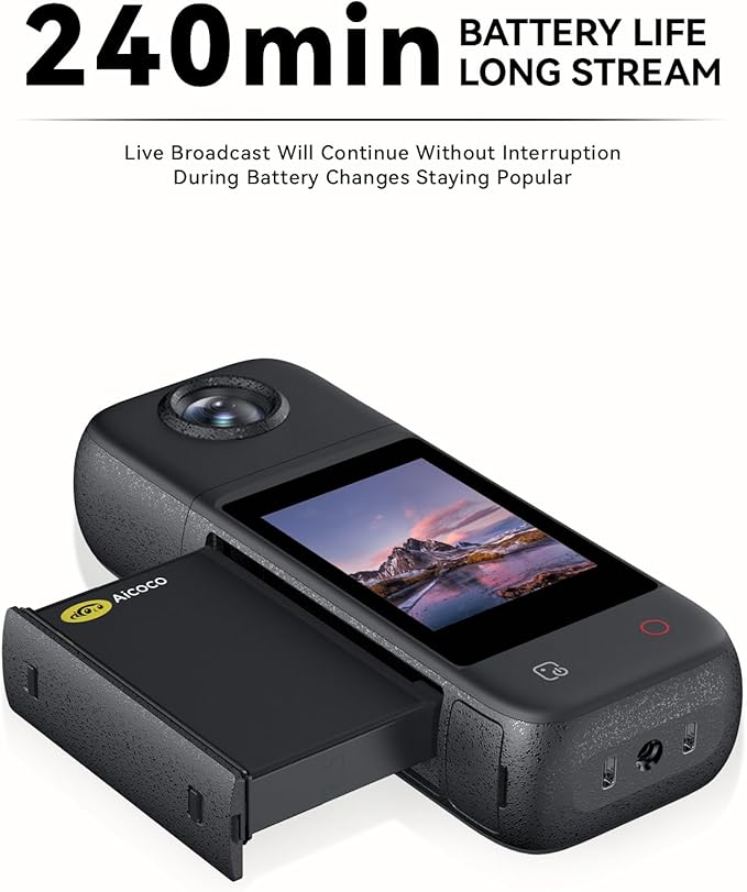 Outdoor Wireless 4K Live Streaming Camera StreamCam for Live Streaming HDR 180° Rotating Lens 240 Mins Battery IPx4 Raining-Proof Dual-Mic Stereo 167℉ Heat-Resistant 1/4Thread Adapter