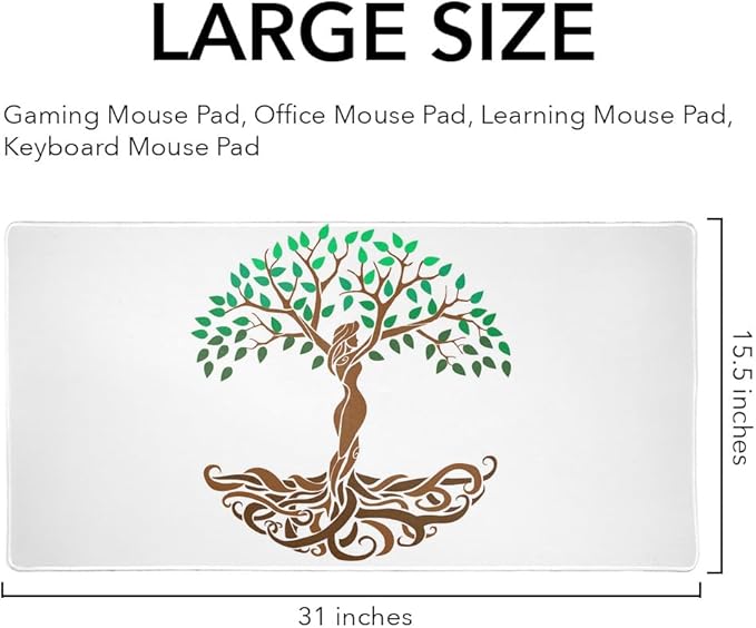 Tree of Life Mother Nature Large Gaming Mouse Pad Desk Mat with Stitched Edges Non-Slip Base for Gamer Home and Office