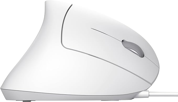 Trust Verto Wired Ergonomic Mouse Vertical Mouse with LED Illumination Reduces Arm Strain 1000-1600 DPI 6 Buttons for Right Hand Users 1.5m USB Cable Computer Mouse for PC Laptop. Mac - White