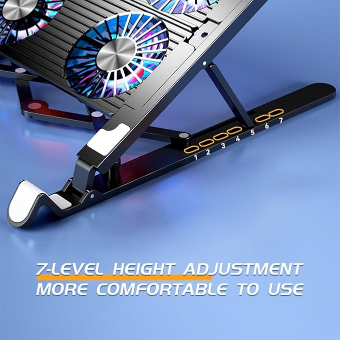Laptop Cooling Pad for 11-17.3 Inch Gaming Laptops Foldable Laptop Stand Riser Holder with 4 Quiet Fans for Notebook Portable Laptop Cooler with 7 Adjustable Height LED Lights