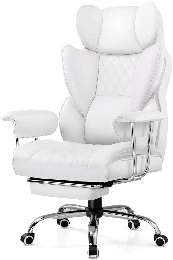 GTPLAYER Gaming ChairOffice Chair with Pocket Spring Lumbar Support Ergonomic Comfortable Wide Office Desk Computer Chair with Outward Fixed Soft Armrests and Footrest(PU Leather White)