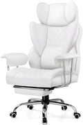 GTPLAYER Gaming ChairOffice Chair with Pocket Spring Lumbar Support Ergonomic Comfortable Wide Office Desk Computer Chair with Outward Fixed Soft Armrests and Footrest(PU Leather White)