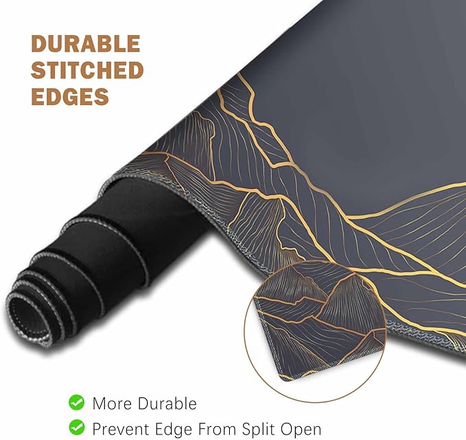 ToLuLu Extended Gaming Mouse Pad Memory Foam Ergonomic Keyboard Mouse Wrist Rest Support Set Large Desk Mat with Stitched Edges Non-Slip Base Mousepad for Home Office and Game Golden Mountain