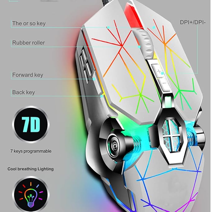 Mechanical Gaming Keyboard and Mouse Combo 87 Key Retro Punk Typewriter-StyleBlue Switch RGB Rainbow Backlit KeyboardCool Breathing Light Lightweight Gaming Mouse for Game and OfficeWhite