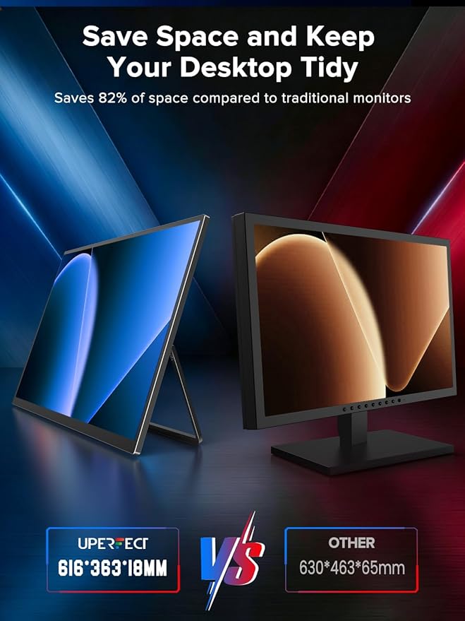 UPERFECT Portable Monitor 27” Dual Mode 4K UHD 144Hz/FHD 288Hz Gaming Monitor 0.1ms FreeSync 600 Nits 125% sRGB USB-C &amp HDMI 2.1 &amp DP 1.4 Large Second Screen for Laptop Computer Game C