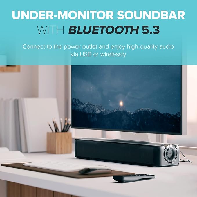 Creative Stage SE 2.0 Bluetooth Sound Bar Speaker - Black - Under Monitor - USB - 1 Pack