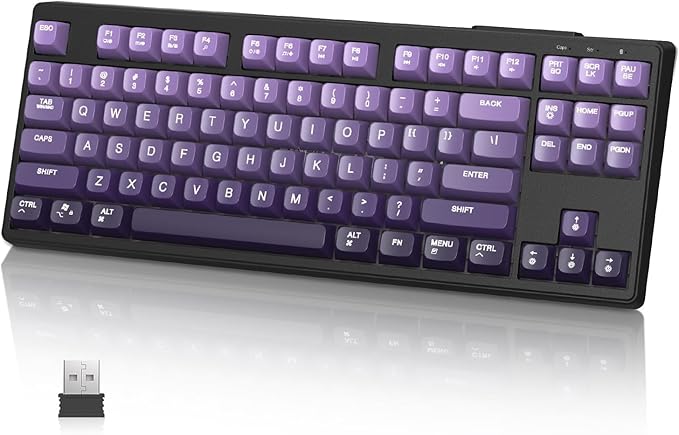 ZIYOU LANG M87 75% Wireless Gaming Keyboard Mechanical Feel Silent Rainbow Backlit Bluetooth/2.4Ghz PBT Gradient Keycaps Rechargeable 4000mAH Battery Ergonomic for MAC/Win/PC-Purple
