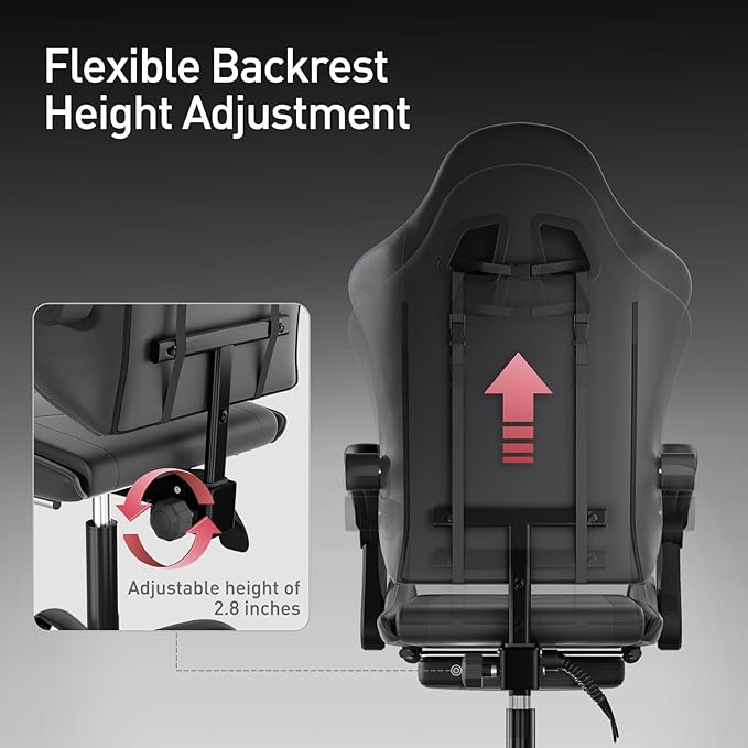 MoNiBloom Gaming Chair with Footrest High Back Video Game Chair with Headrest &amp Lumbar Support Height Adjustable Leather Swivel Computer Chair for Adult Teen Office or Gaming Black