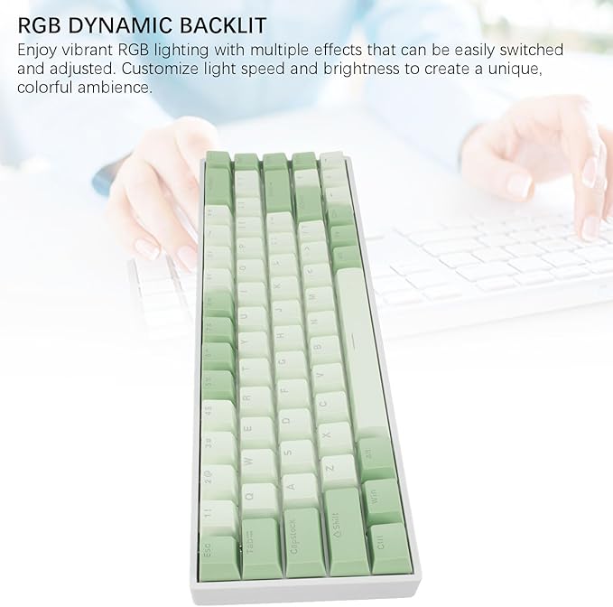 Bewinner RGB Mechanical Gaming Keyboard - 68 Keys 60% Mechanical Keyboard Matcha Theme Red Switch RGB Backlit USB Wired Keyboard for 2000 ME 7 8 10 for HarmonyOS