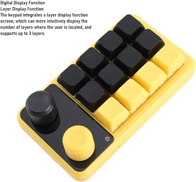 Walfront 12 Keys Mechanical Gaming Keypad Programmable One Handed Red Switch RGB Knob Keyboard for Office Gaming Music Media and More