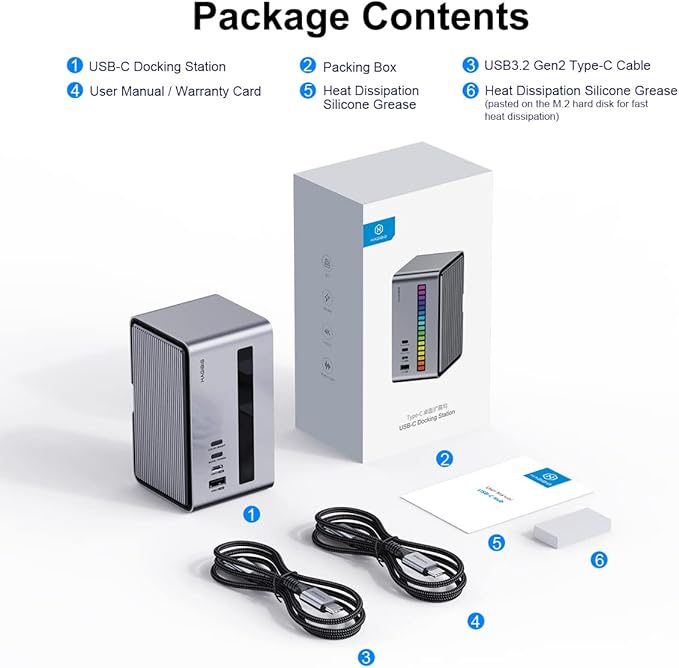 Hagibis USB C Docking Station Dual Monitor LED Strip Light USB-C Hub Type-C Adapter with HDMI M.2 SSD Enclosure 100W Power Delivery USB 3.1 Ethernet SD/TF for MacBook Air Pro Laptop (U100 Pro)
