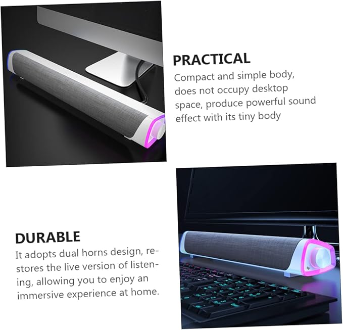 Household Dual Speaker Sound Bar Wired Stereo Soundbar for Computer Tablet and Laptop Compact Design for Immersive Audio Experience for Home Office and Dormitory Use