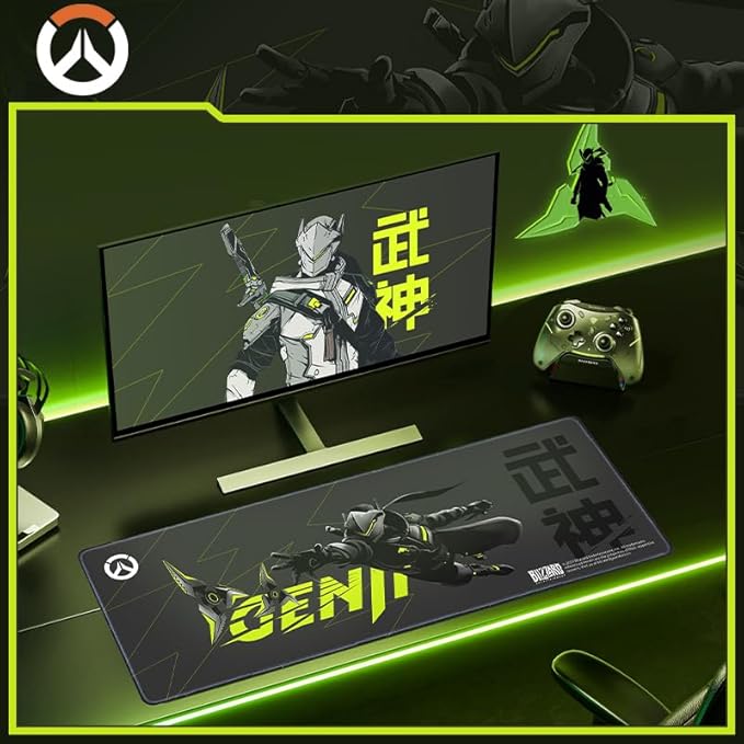 Blizzard Overwatch Large Game Mouse Pad XXL Keyboard Pad for Gamer Office &amp Home Non-slip rubber base Extended Mice Mat with Stitched Edge Smooth Stable and Durable 31.5 * 11.8in(The Genji Bl