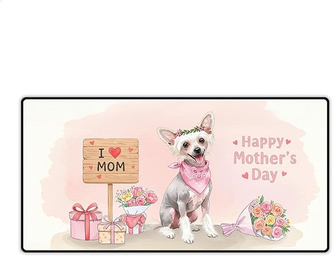 Happy Mother's Day Chinese Crested Love Dog Mom Heart Flower Desk Mat Full Keyboard Mouse Pad Dog Lover Large Mousepad 12004