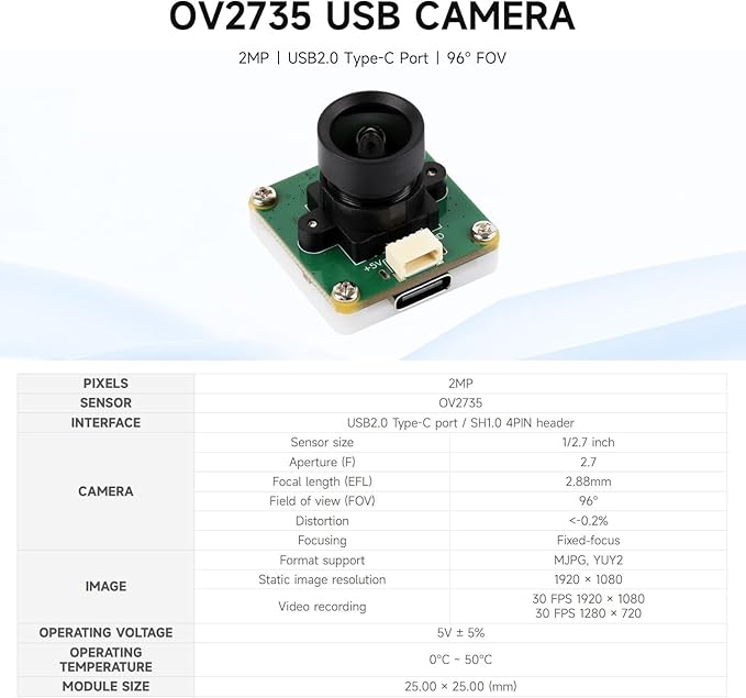 OV2735 2MP USB Camera (A) Supports USB2.0 Type-C Port and SH1.0 4PIN Header @XYGStudy