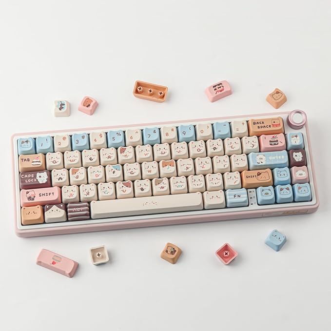 PBT Keycaps 142 Keys Cute Keycaps Dye-Sublimation Sea Salt Cat Keycap Mao Profile Custom Keycap for Cherry Gateron MX Swithes Mechanical Keyboards