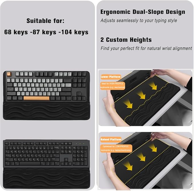 Keyboard Wrist Rest Mouse Pad Set with Ergonomic Tilted Memory Foam Pad for Pain Relief Wrist Rest for Computer Keyboard Comfortable Typing Support for Office Home &amp School Black