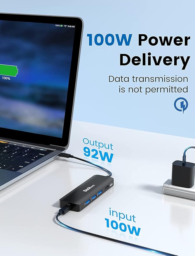 USB C HUB 4K 60Hz Dockteck USB-C Multiport Adapter 5-in-1 with 4K HDMI 100W Power Delivery 3 USB 3.0 Data Port for MacBook Pro/Air M1 2020 iPad Pro 2021 iPad Mini 6 Surface Pro and More
