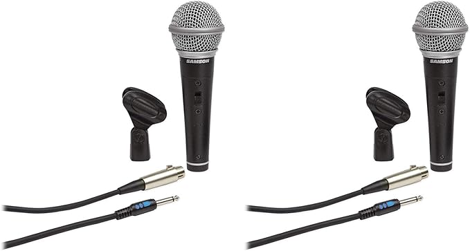 (2) Samson R21S Dynamic Cardiod Handheld Microphone+Mic Clip+Cable+3.5mm adapte (2 Items)