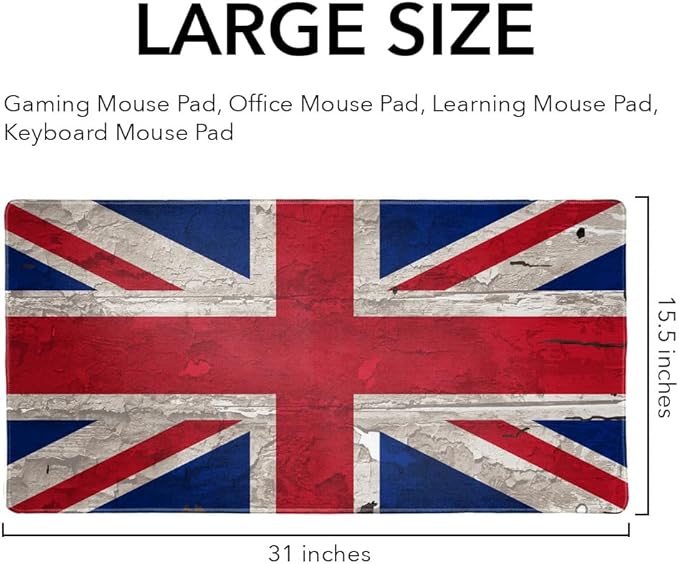 Rustic Distressed United Kingdom British Flag Large Gaming Mouse Pad Desk Mat with Stitched Edges Non-Slip Base