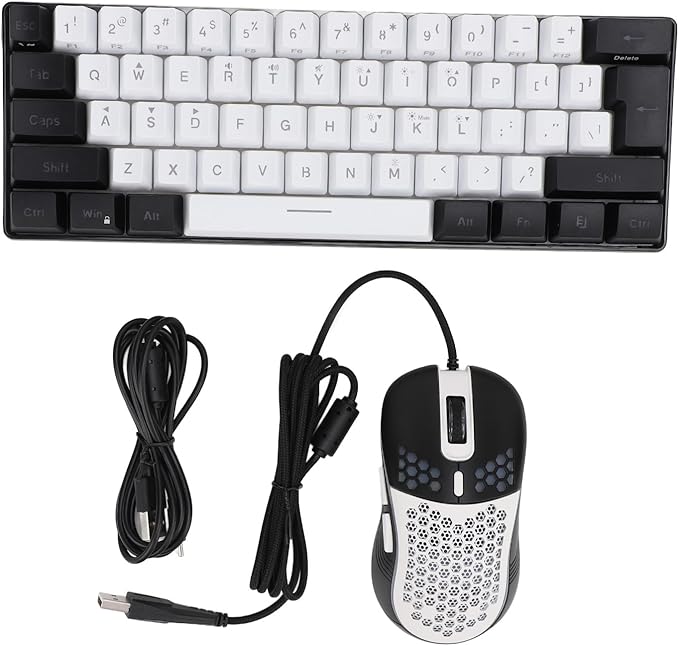 61 Key RGB Illuminated Keyboard 61 Keys Multi Color RGB Illuminated LED Backlit Wired Gaming Keyboard Ergonomic Gaming Mouse and Keyboard for Tablet Laptop (White Center Black