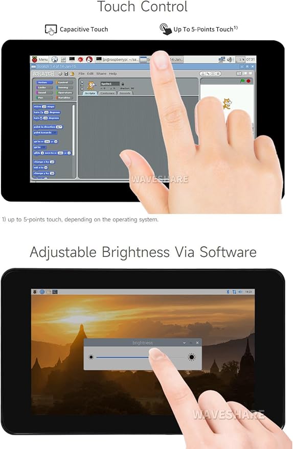 Waveshare 7inch Capacitive Touch IPS Display Compatible with Raspberry Pi 5/4B/3B+/3A+/CM3+/4 1024×600 Resolution DSI Interface