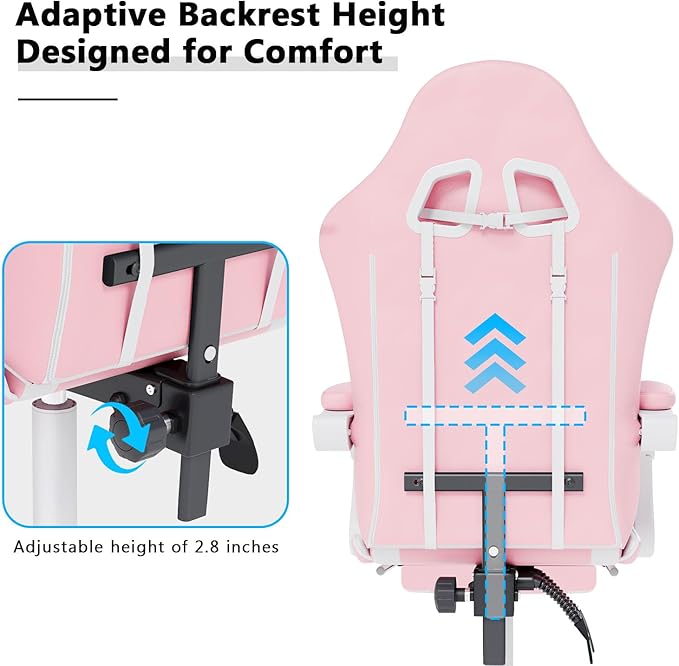 Gaming Chair with Headrest and Lumbar Support Ergonomic High Back Office Chair Racing Style Executive Computer Desk Chair Leather Adjustable Swivel Task Chair for Home Office (Pink White)