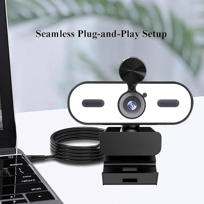 GIZNXBA Full HD Webcam with Built-in Microphone Autofocus 3-Level Beauty Mode Privacy Cover USB Webcam with Auto Light Correction for Video Calls Streaming &amp Meeting(4K)